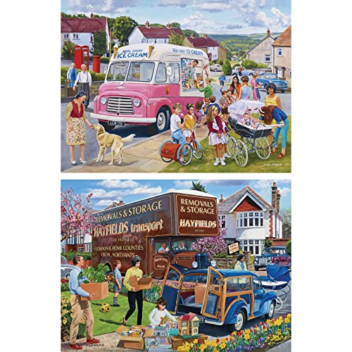 Bits and Pieces - Value Set of (2) 500 Piece Jigsaw Puzzles for Adults - Each Puzzle Measures 18" x 24" - 500 pc The Ice Cream Van, Moving Day Jigsaws by Artist Trevor Mitchell from Melville Direct