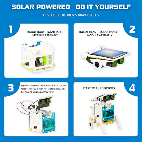STEM 13-in-1 Solar Power Robots Creation Toy, Educational Experiment DIY Robotics Kit, Science Toy Solar Powered Building Robotic Set Age 8-12 for Boys Girls Kids Teens to Build by Bottleboom