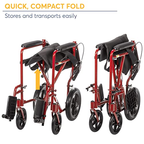 Drive Medical Lightweight Expedition Transport Wheelchair with Hand Brakes, Red by Drive Medical