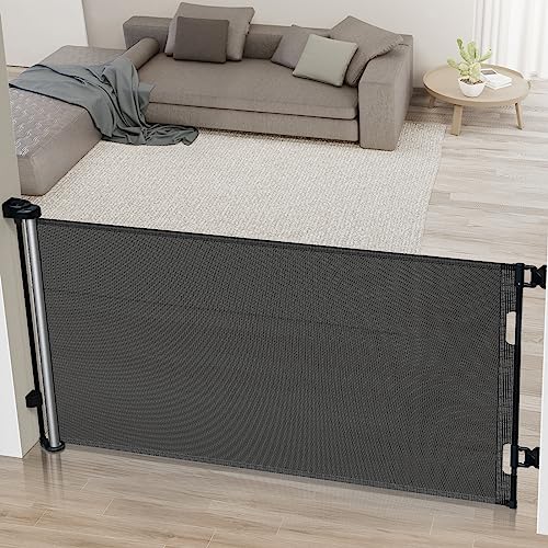 Cumbor Retractable Baby Gates for Stairs, Mesh Pet Gate 33" Tall, Extends to 55" Wide, Extra Wide Dog Gate for the House, Long Child Safety Gates for Doorways, Hallways, Cat Gate Indoor/Outdoor(Black) by Cumbor