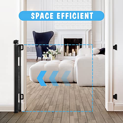 Cumbor Retractable Baby Gates for Stairs, Mesh Pet Gate 33" Tall, Extends to 55" Wide, Extra Wide Dog Gate for the House, Long Child Safety Gates for Doorways, Hallways, Cat Gate Indoor/Outdoor(Black) by Cumbor