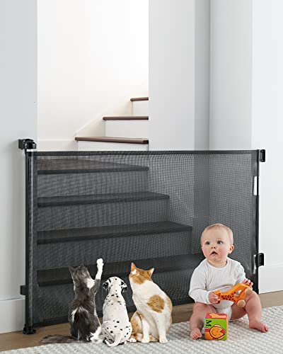 Cumbor Retractable Baby Gates for Stairs, Mesh Pet Gate 33" Tall, Extends to 55" Wide, Extra Wide Dog Gate for the House, Long Child Safety Gates for Doorways, Hallways, Cat Gate Indoor/Outdoor(Black) by Cumbor