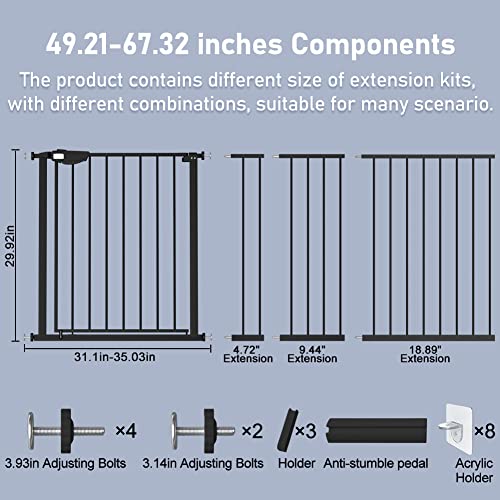 DEARBB Triple Lock Baby Gate for Stairs Doorways and House 31" to 86" Extra Wide Pressure Mounted Easy Walk Through Auto Close Safety Pet Gate Black 49.21-67.32" from DEARBB