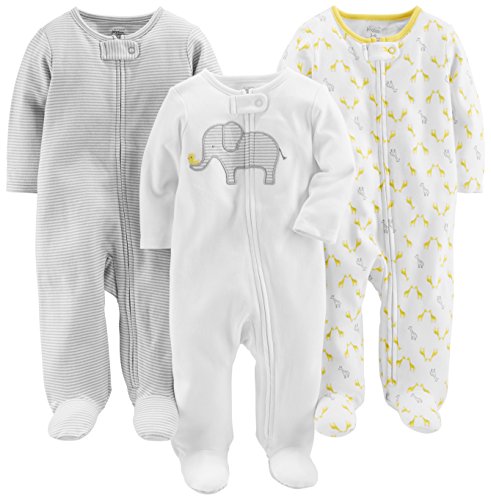 Simple Joys by Carter's Baby 3-Pack Neutral Sleep and Play, Elephant, Stripe, giraffe, 0-3 Months by Carter's Simple Joys - Private Label