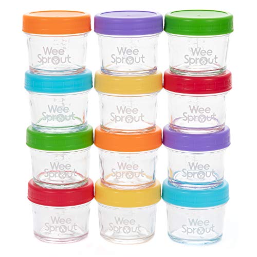 WeeSprout Glass Baby Food Storage Jars - 12 Set, 4 oz Baby Food Jars with Lids, Freezer Storage, Reusable Small Glass Baby Food Containers, Microwave & Dishwasher Friendly, for Infants & Babies by WeeSprout