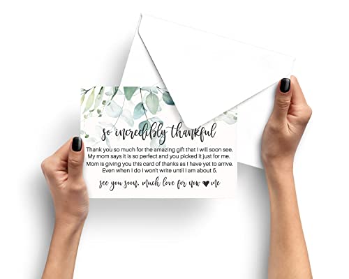 Greenery Baby Shower Thank You Cards with Envelopes (25 Pack) Country Eucalyptus Tropical Flower Theme - Thank You Note from Baby Girl - A6 Flat Stationery Set (4 X 6 inches) Paper Clever Party by Paper Clever Party