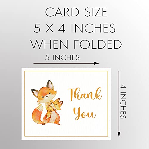 Fox Baby Shower Thank You Cards Folding Thank You Notes Sprinkle Thanks Fox Forest Friends Woodland Creatures Orange Green Rustic Watercolor (50 count) from The Invite Lady
