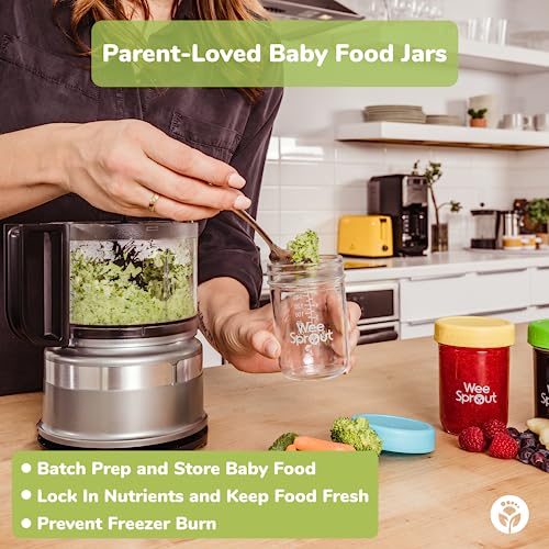 WeeSprout Glass Baby Food Storage Jars - 12 Set, 4 oz Baby Food Jars with Lids, Freezer Storage, Reusable Small Glass Baby Food Containers, Microwave & Dishwasher Friendly, for Infants & Babies by WeeSprout