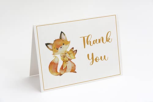Fox Baby Shower Thank You Cards Folding Thank You Notes Sprinkle Thanks Fox Forest Friends Woodland Creatures Orange Green Rustic Watercolor (50 count) from The Invite Lady