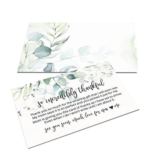 Greenery Baby Shower Thank You Cards with Envelopes (25 Pack) Country Eucalyptus Tropical Flower Theme - Thank You Note from Baby Girl - A6 Flat Stationery Set (4 X 6 inches) Paper Clever Party by Paper Clever Party