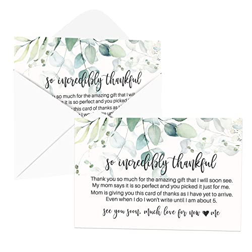 Greenery Baby Shower Thank You Cards with Envelopes (25 Pack) Country Eucalyptus Tropical Flower Theme - Thank You Note from Baby Girl - A6 Flat Stationery Set (4 X 6 inches) Paper Clever Party by Paper Clever Party