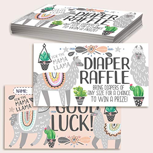 Mama Llama Diaper Raffle Tickets - Set of 50 Double-Sided Raffle Cards - Blank Baby Shower Stationery - Fun and Colorful Baby Shower Supplies for Under $15! by Lone Star Art