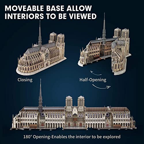 CubicFun 3D Puzzle for Adults Moveable Notre Dame de Paris Church Model Kits Large Challenge French Cathedral Brain Teaser Architecture Building Puzzles, 293 Pieces by CubicFun