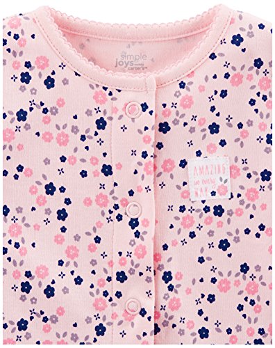 Simple Joys by Carter's Baby Girls' 2-Pack Cotton Footed Sleep and Play, Gray Butterfly/Pink Floral, 6-9 Months by Carter's Simple Joys - Private Label