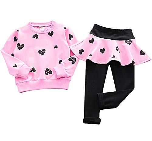 Little Girls Outfits Clothes Toddler Long Sleeve Heart Print Hoodie Shirts Top + Leggings Kids Clothing Set Size 7 from 
