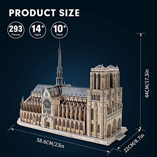 CubicFun 3D Puzzle for Adults Moveable Notre Dame de Paris Church Model Kits Large Challenge French Cathedral Brain Teaser Architecture Building Puzzles, 293 Pieces by CubicFun