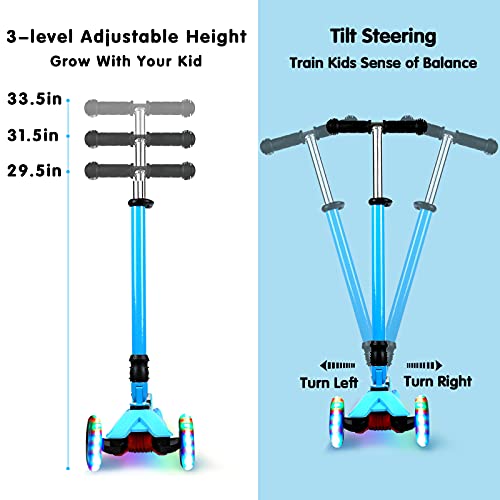 IMMEK Kick Scooter for Kids 3 Wheels Folding Ages 3-12 Years Old Toddler with Three LED Light Wheel, Adjustable Height, Rear Brake, Outdoor Activities for Boys/Girls Maximum Weight 110 lb (Blue) from IMMEK