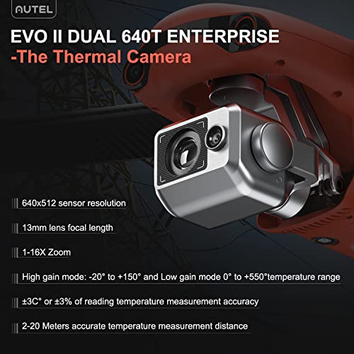 Autel Robotics EVO II Dual 640T Enterprise Bundle, 640*512@30 fps Thermal Imaging Sensorï¼8K 48MP Visual Camera, Multiple Temperature Measurement Modes, 10 Color Schemes, 1-16x Zoom, 360Â° Obstacle Avoidance, 42Mins Flight Time, ADS-B Receiver&Data Encrypti