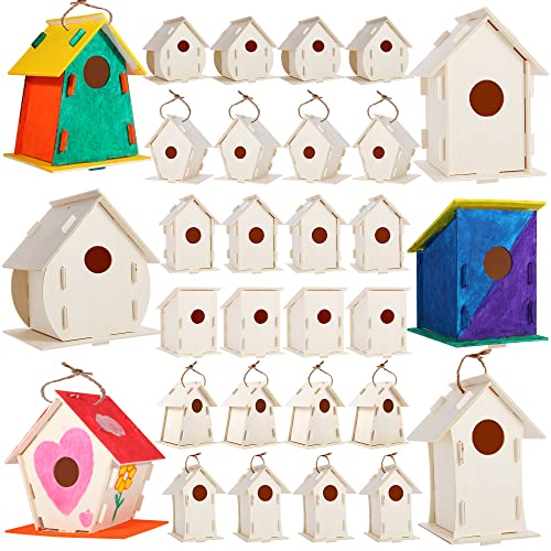 ILHSTY 30 Pack Large Paintable DIY Wooden Bird Houses Kits for Kids, Kids Crafts Wood Houses for Crafts Class Parties Birthday, DIY Crafts and Art Birdhouse Kits for Children to Build and Design by ILHSTY