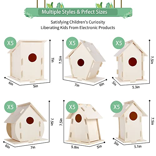 ILHSTY 30 Pack Large Paintable DIY Wooden Bird Houses Kits for Kids, Kids Crafts Wood Houses for Crafts Class Parties Birthday, DIY Crafts and Art Birdhouse Kits for Children to Build and Design by ILHSTY