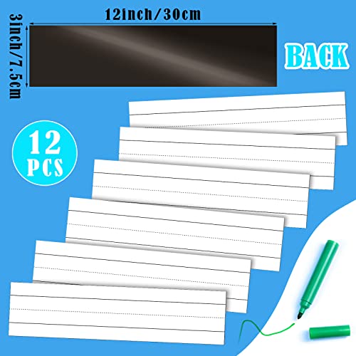 12 Pack Magnetic Sentence Strips for Teachers Sentence Strips 12 x 3 Inch Magnetic Dry Erase Sentence Strips Lined Magnetic Strips Reusable Classroom Learning Tool for Office School (White) from Chinco