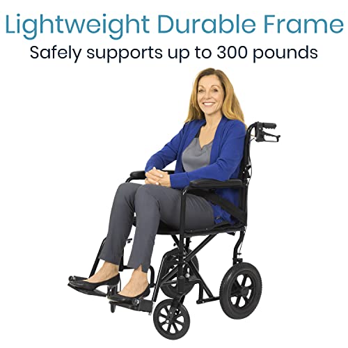 Vive Mobility Folding Transport Wheelchair - Aluminum Chair with Hand Brake - Lightweight, Foldable, Travel Manual Mobility Aid - Ultralight Comfortable 19 Inch Wide Bariatric Handicap Seat (Black) from Vive Health