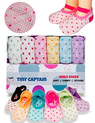 Tiny Captain Baby Toddler Girls Grip Socks 1-3 Year Old Anti Slip w/ Strap Socks Girl 1 Yr Old Gift (Rainbow - 6 Pairs, 1-3T) by 
