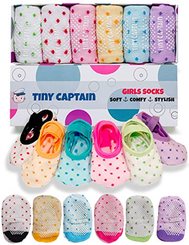 Tiny Captain Baby Toddler Girls Grip Socks 1-3 Year Old Anti Slip w/ Strap Socks Girl 1 Yr Old Gift (Rainbow - 6 Pairs, 1-3T) by 
