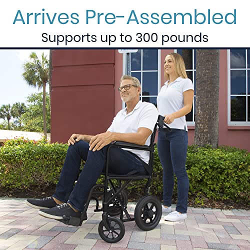 Vive Mobility Folding Transport Wheelchair - Aluminum Chair with Hand Brake - Lightweight, Foldable, Travel Manual Mobility Aid - Ultralight Comfortable 19 Inch Wide Bariatric Handicap Seat (Black) from Vive Health