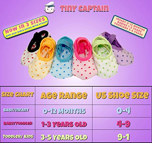 Tiny Captain Baby Toddler Girls Grip Socks 1-3 Year Old Anti Slip w/ Strap Socks Girl 1 Yr Old Gift (Rainbow - 6 Pairs, 1-3T) by 