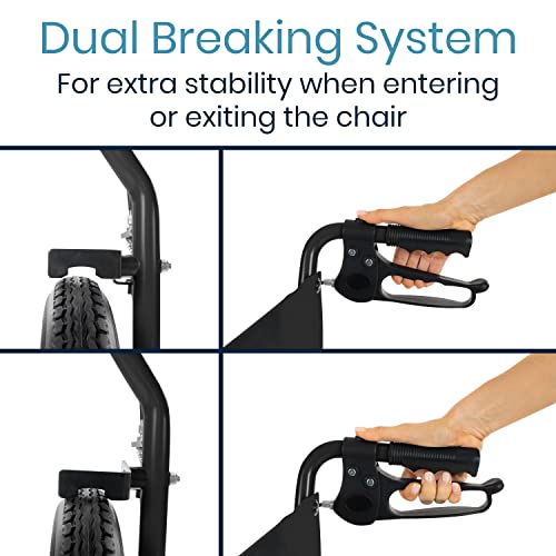 Vive Mobility Folding Transport Wheelchair - Aluminum Chair with Hand Brake - Lightweight, Foldable, Travel Manual Mobility Aid - Ultralight Comfortable 19 Inch Wide Bariatric Handicap Seat (Black) from Vive Health