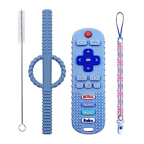 Baby Teether Toys,Teething Toys for Babies 0-18 Months,Remote Control Shape Teething Toys,Freezer BPA Free Baby Silicone Chew Toys (Blue+Deep Blue) by INTATIKOO
