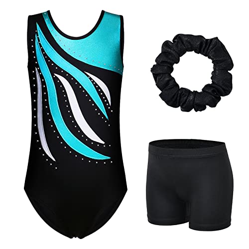 BAOHULU Leotards for Girls Gymnastics Embroidery Glitter Tumbling Shorts Bottoms KHB179_BlackBlue_14A from BAOHULU