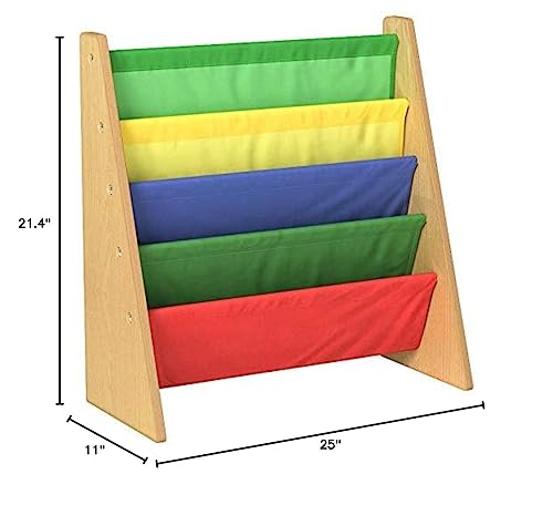 Humble Crew, Natural Wood/Primary Kids Book Rack Storage Bookshelf, 4 Tiers, Toddler by Humble Crew