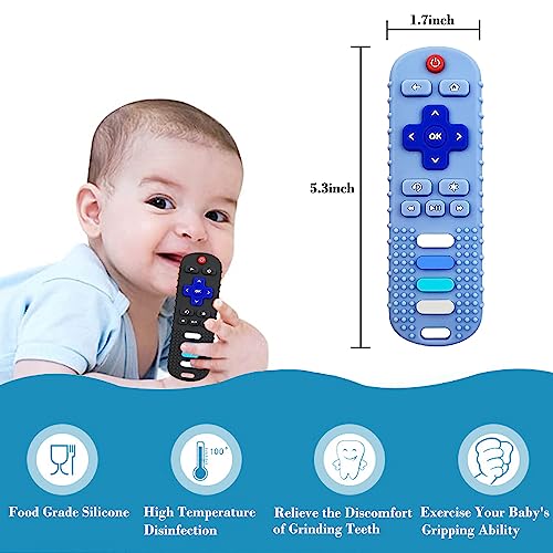 Baby Teether Toys,Teething Toys for Babies 0-18 Months,Remote Control Shape Teething Toys,Freezer BPA Free Baby Silicone Chew Toys (Blue+Deep Blue) by INTATIKOO