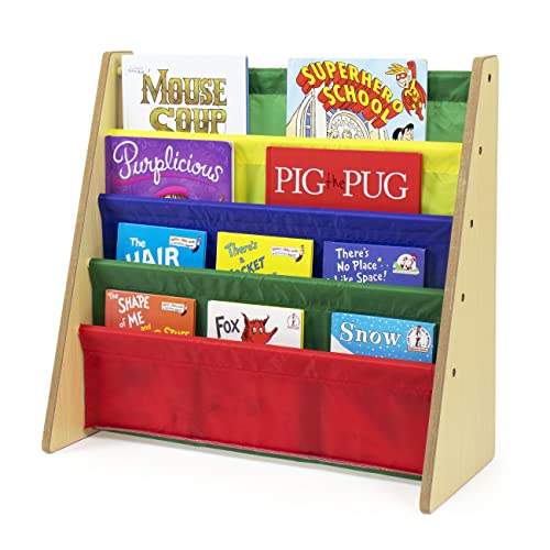 Humble Crew, Natural Wood/Primary Kids Book Rack Storage Bookshelf, 4 Tiers, Toddler by Humble Crew