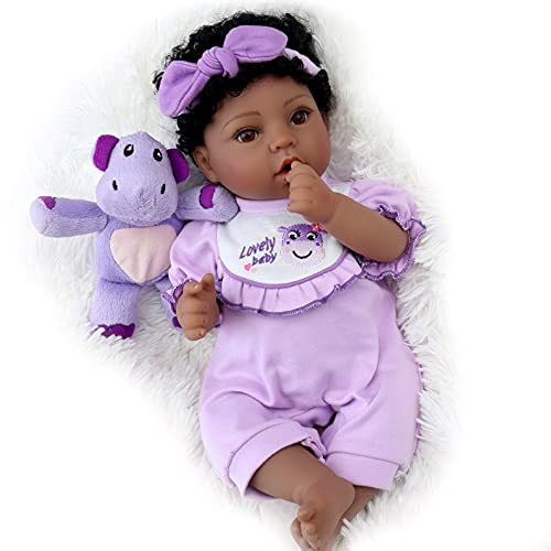 Aori Black Reborn Baby Doll Purple Bassinet 18 inch Lifelke Baby Girl Doll in Soft Vinly and Weighted Body with 8-Piece Gift Set by Aori
