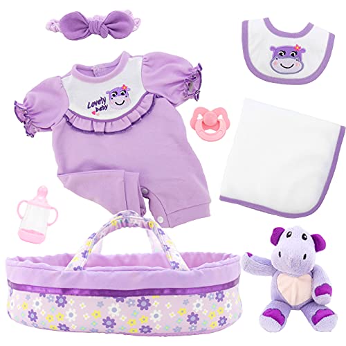 Aori Black Reborn Baby Doll Purple Bassinet 18 inch Lifelke Baby Girl Doll in Soft Vinly and Weighted Body with 8-Piece Gift Set by Aori