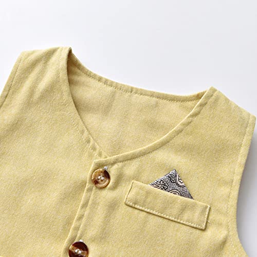 Baby Boy Casual Suit 2pcs Long Sleeve Clothes Set Bowtie Overall Suspender Pocket Button Formal Suits for Wedding Party Yellow by Generic