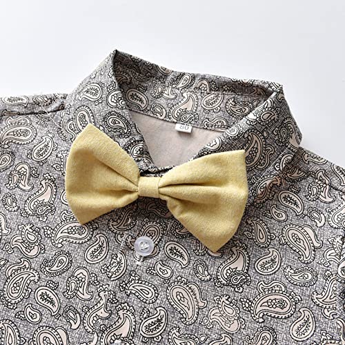 Baby Boy Casual Suit 2pcs Long Sleeve Clothes Set Bowtie Overall Suspender Pocket Button Formal Suits for Wedding Party Yellow by Generic