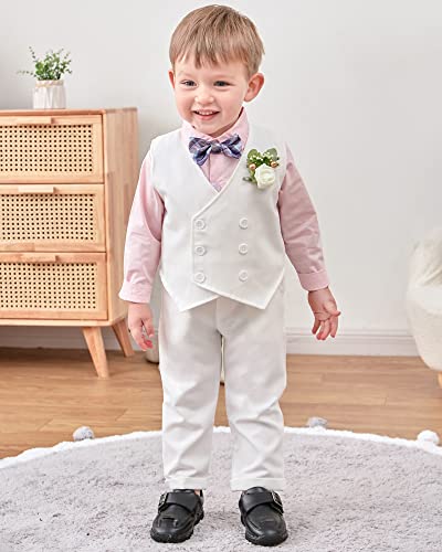 YALLET Toddler Baby Boy Clothes Suit Gentleman Wedding Outfits, Formal Dress Shirt+Bowtie+Vest+Boutonniere+Suspender Pants by 