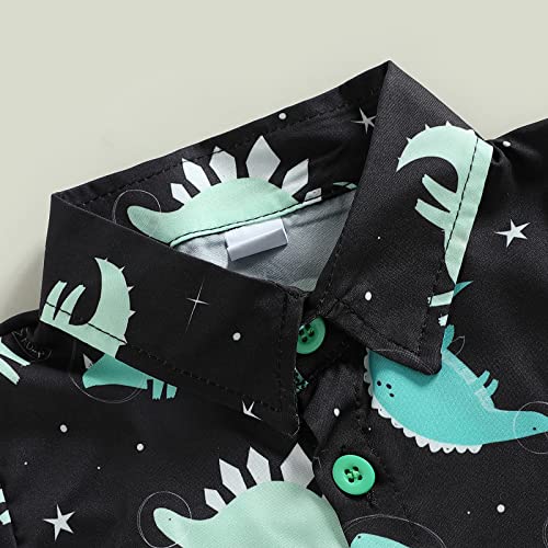 Toddler Baby Boy Clothes Shorts Set Dinosaur Print Shirt Short Sleeve Button Down Top Solid Shorts Summer Outfit (Dinosaur print Green, 18-24 Months) by Tsnbre