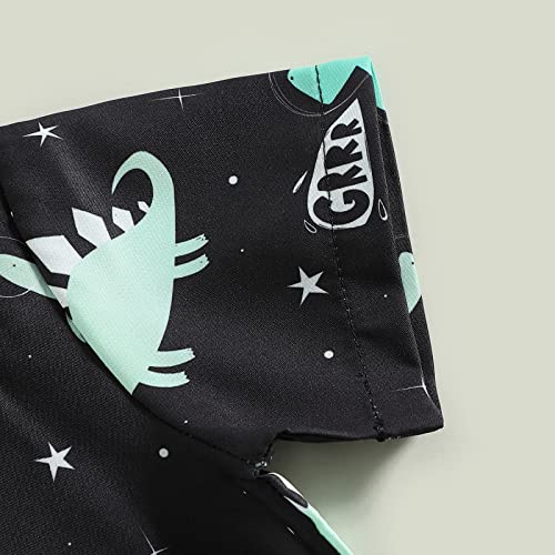 Toddler Baby Boy Clothes Shorts Set Dinosaur Print Shirt Short Sleeve Button Down Top Solid Shorts Summer Outfit (Dinosaur print Green, 18-24 Months) by Tsnbre