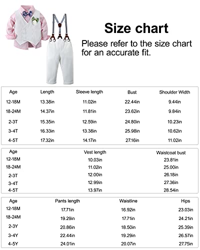 YALLET Toddler Baby Boy Clothes Suit Gentleman Wedding Outfits, Formal Dress Shirt+Bowtie+Vest+Boutonniere+Suspender Pants by 