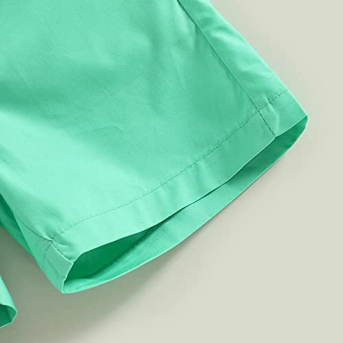 Toddler Baby Boy Clothes Shorts Set Dinosaur Print Shirt Short Sleeve Button Down Top Solid Shorts Summer Outfit (Dinosaur print Green, 18-24 Months) by Tsnbre