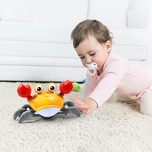 Aprilwolf Escape Crawling Crab, Tummy Time Baby Toys, Sensing Interactive Walking Dancing Toy with Music Sounds & Lights, Infant Fun Birthday Gift Toddler Boy Girl (Cute Orange) from Aprilwolf creation