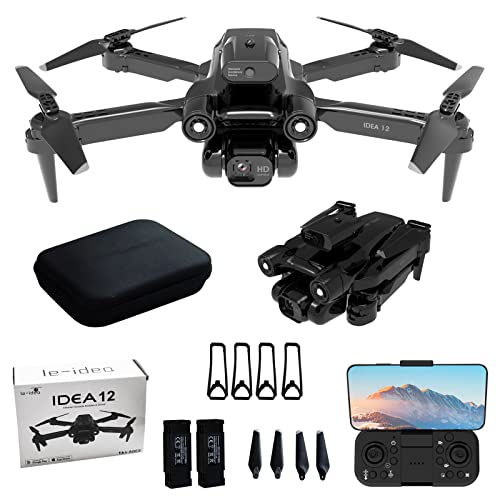 IDEA12 Mini Drones with Camera 1080P, Foldable FPV RC Drone Quadcopter for Adults and Beginners with 360Â° Active Obstacle Avoidance, Dual Cameras, 2 Batteries Helicopters Gifts by le-idea