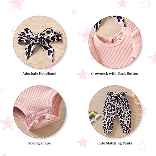 Preemie Newborn Baby Girls Clothes Infant Little Kids Romper Bodysuit Pants Headband Clothing Set Summer Outfits (Pink Leopard 01, Preemie) from 