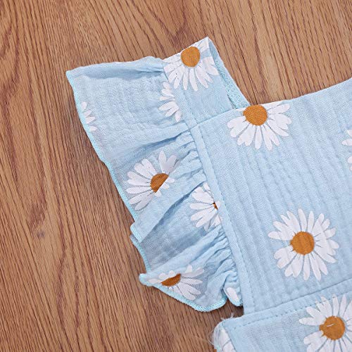 Baby Girls Daisy Playsuits Ruffled Bodysuit+Headband Print Fly Sleeve Romper Floral Jumpsuit Infant Summer Clothes Blue by MA&BABY