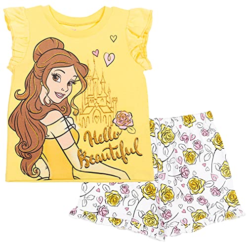 Disney Princess Belle Toddler Girls Ruffle T-Shirt French Terry Shorts Set Yellow 5T by Bentex Group, Inc.